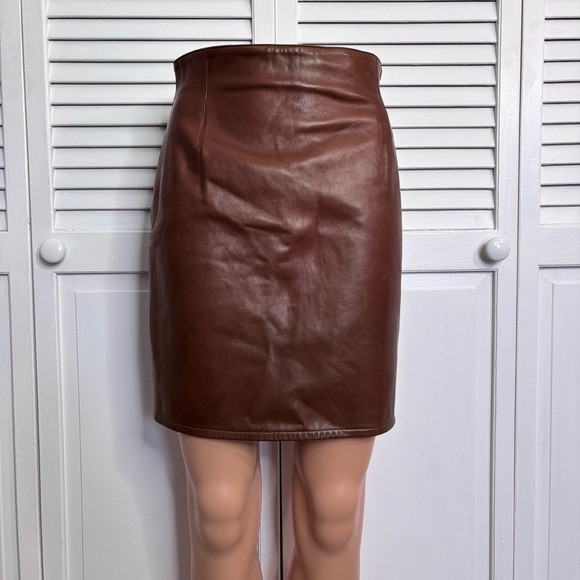 KRIZIA Brown Vintage Vegan Leather Miniskirt Size 4 - Picture 1 of 7